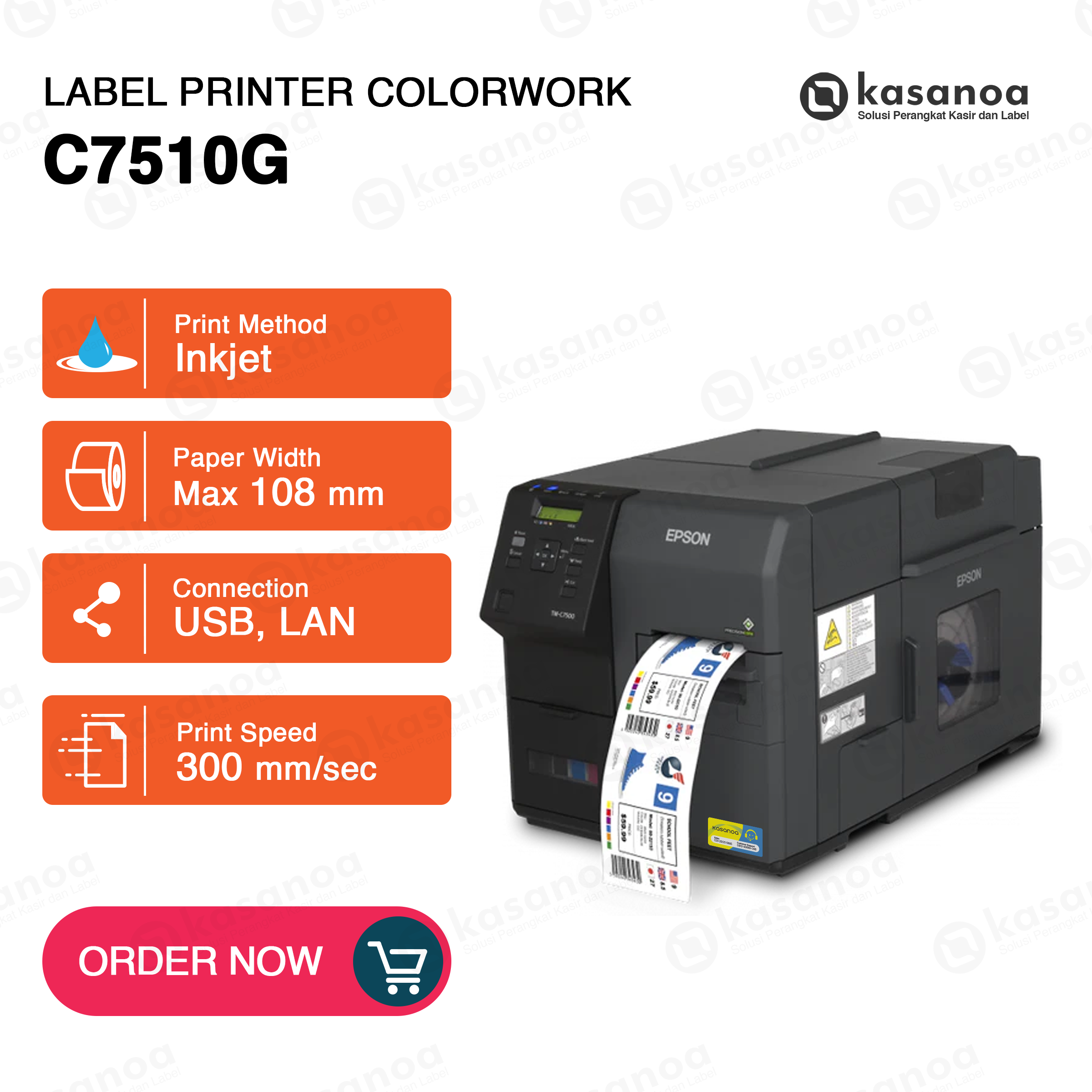 Printer Label Sticker Barcode Epson ColorWorks C7510G Inkjet Color